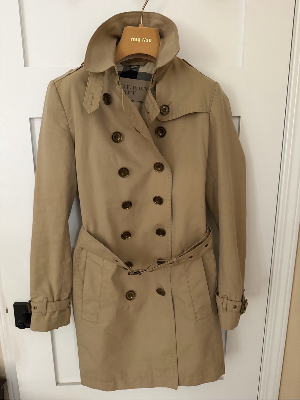 Burberry Tan Double-Breasted Trench Coat with Belt